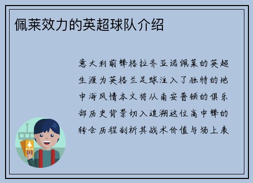 佩莱效力的英超球队介绍