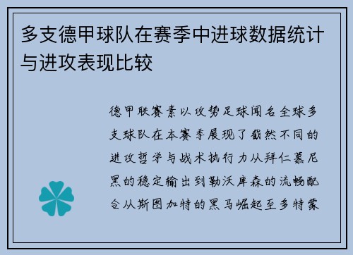 多支德甲球队在赛季中进球数据统计与进攻表现比较